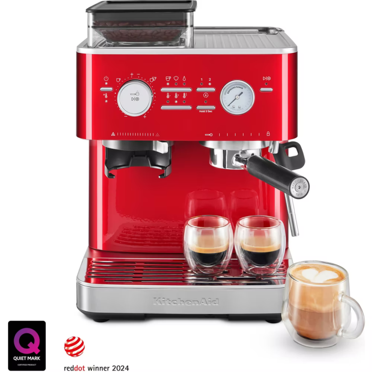 Halbautomatische Espressomaschine mit Kaffeemühle  Artisan Liebesapfelrot